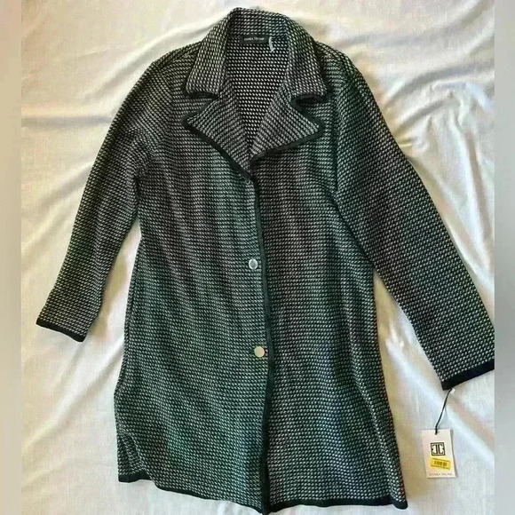 Ivanka Trump Women’s Textured Knit Coat Jacket | Black White Longline Blazer new - Picture 1 of 7